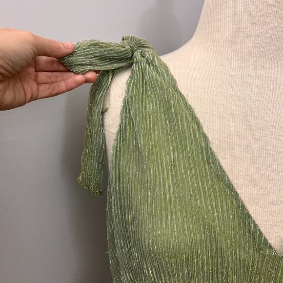 GREYLIN Sage  Green Delilah Shoulder Tie Plisse Maxi Dress Sz M - Picture 6 of 13
